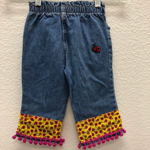 Girls Arizona Jean Co Pants Elastic waist 12M Ladybug Pom Poms Jeans Ruffles - Picture 4 of 6